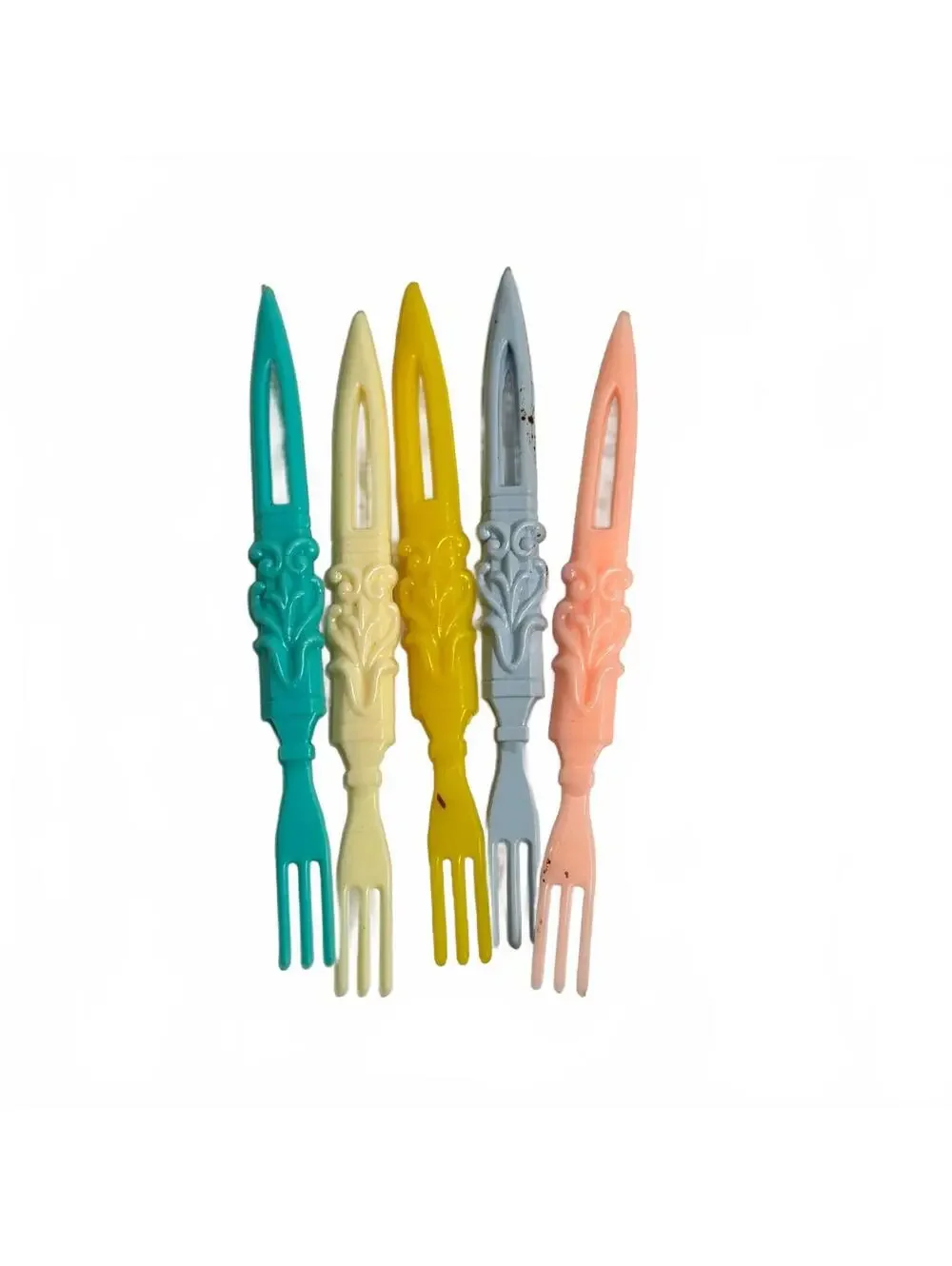 Vintage Plastic Cocktail Forks Set with Decorative Handles